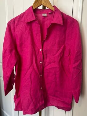 Real Clothes Bright Pink Button-Up Linen Shirt